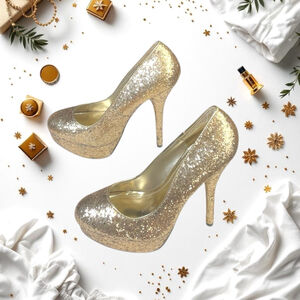 Breckelle’s Gold Glitter Platform Stilettos 5.5” Heels Women Size 6.5
